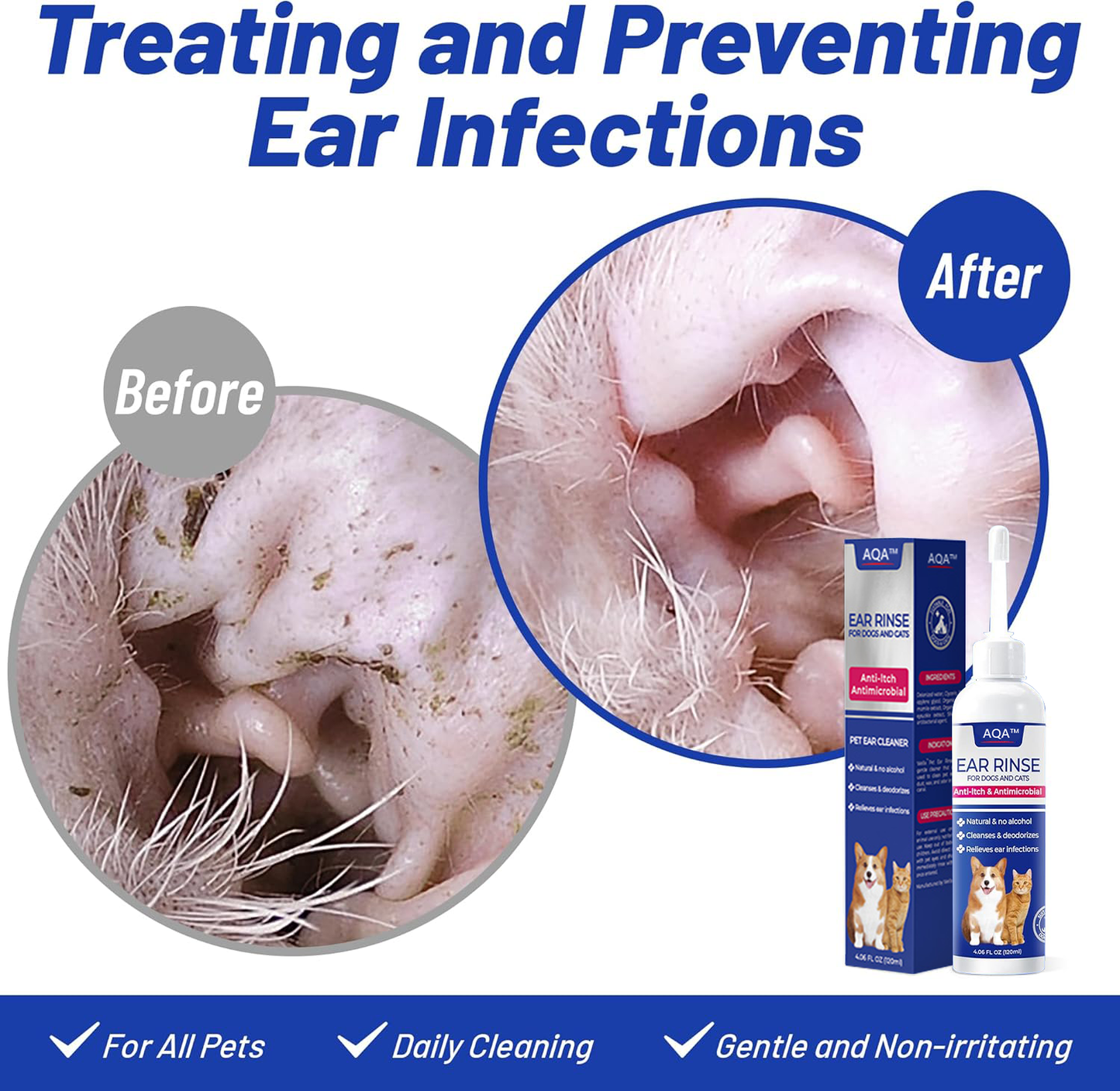 120ml Ear Cleaner for Dog & Cat - Ear Infection Treatment Without Irritation