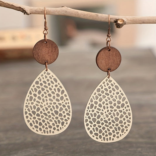 Vintage Hollow Leaf Shape Leather Earrings